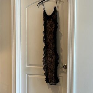 Black Lace Ruffle Nightgown - Women's Sheer Sleepwear